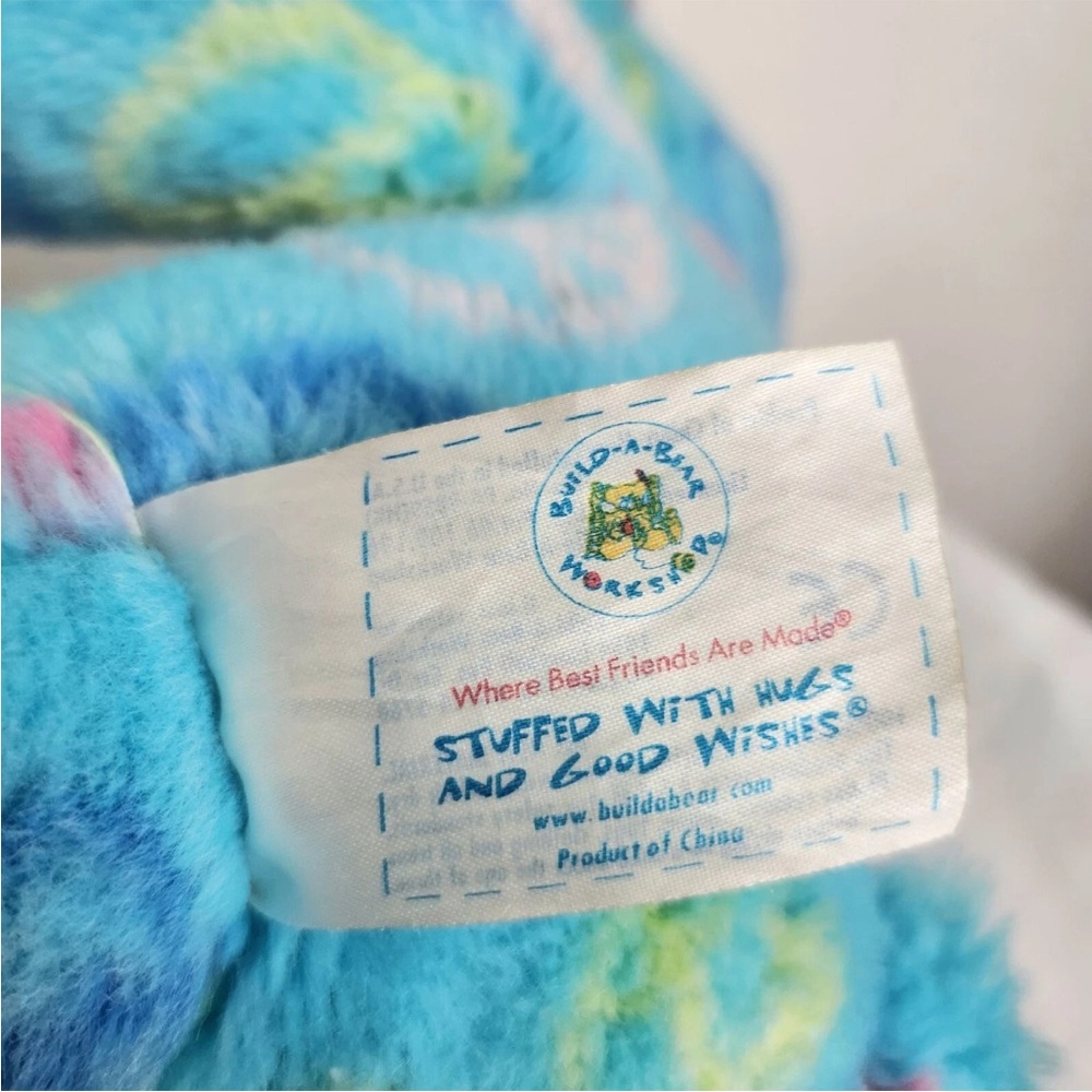 Build A Bear Workshop Peace Sign Teddy Bear Plush Stuffed Animal Blue Pink Paws - Picture 5 of 10